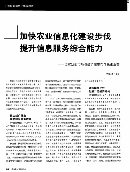 加快农业信息化建设步伐 提升信息服务综合能力——访农业部市场与经济信息司司长张玉香