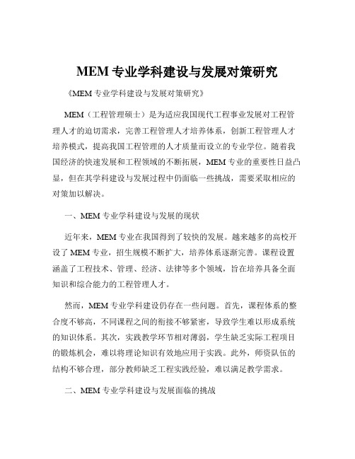 MEM专业学科建设与发展对策研究