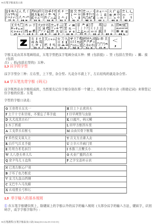 98五笔字根表及口诀