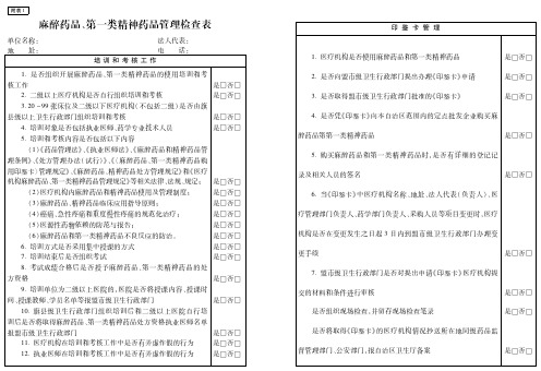 麻醉药品、第一类精神药品管理检查表