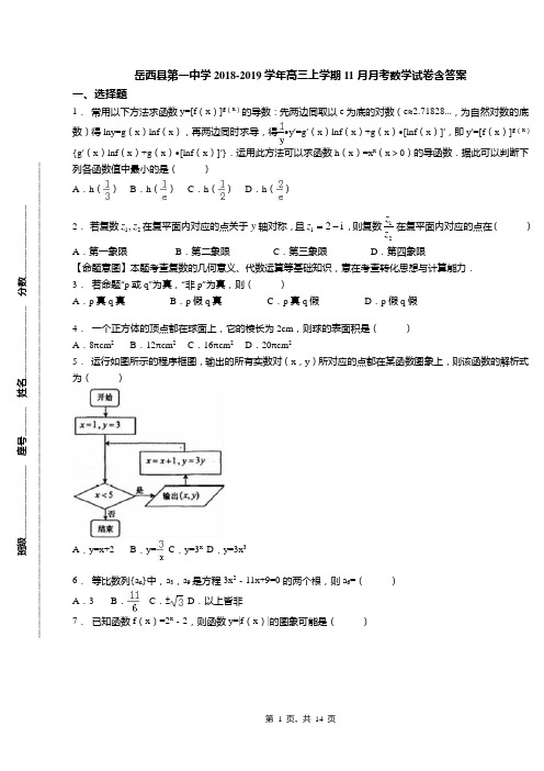 岳西县第一中学2018-2019学年高三上学期11月月考数学试卷含答案