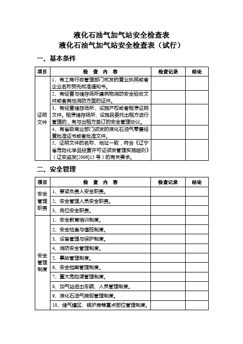 液化石油气加气站安全检查表