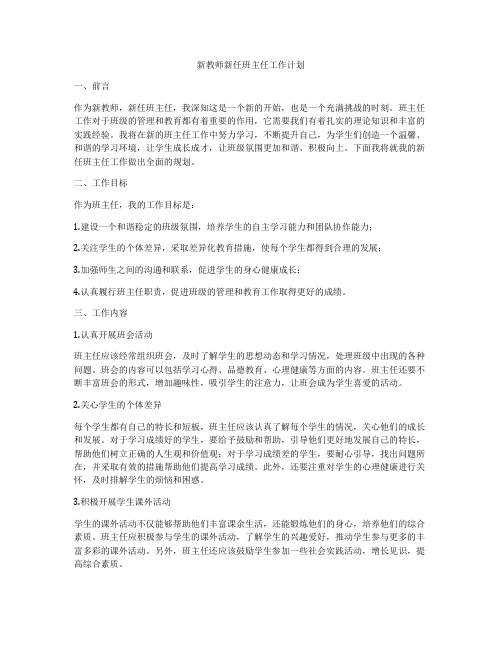 新教师新任班主任工作计划