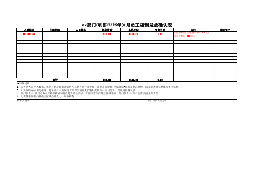 员工福利发放确认表