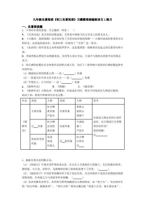 九年级名著阅读《初三名著阅读》习题整理部编版语文1练习