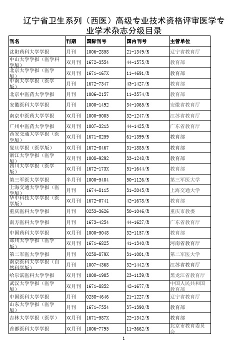 卫生高职评审杂分级期刊目录