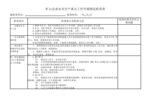 矿山企业安全生产重点工作开展情况检查表