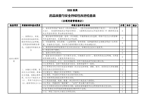 医院药品质量与安全管理持续性改进检查表(合理用药)