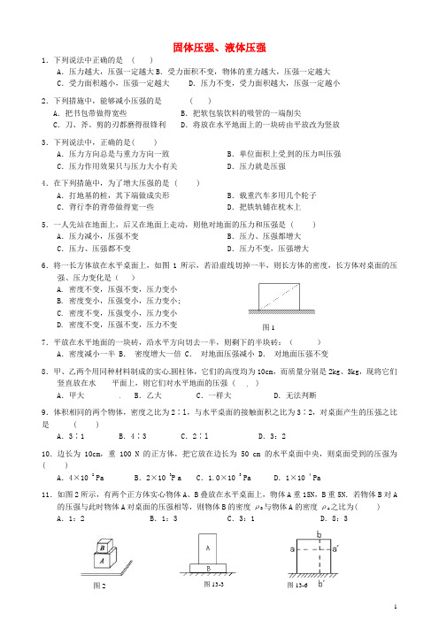 江苏省盐城市大丰市万盈第二中学中考物理 固体压强、液体压强复习(无答案)