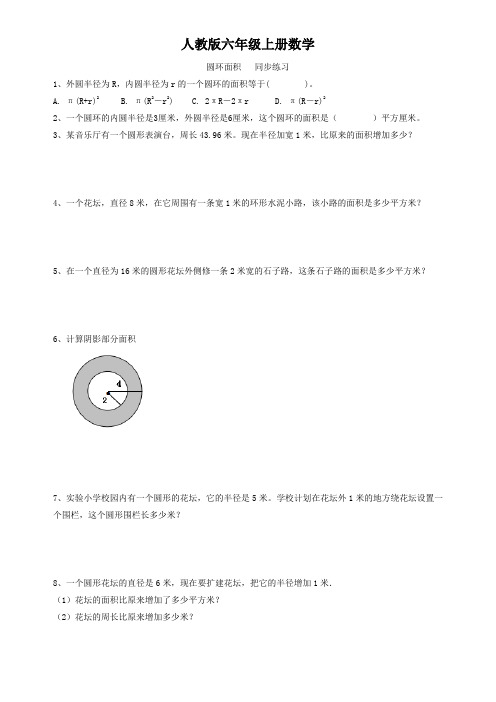 人教版六年级上册数学  圆环面积   同步练习