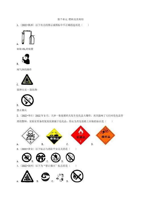 全国各地2022年中考化学试题分类汇编(第一辑)第7单元燃料及其利用(含解析)