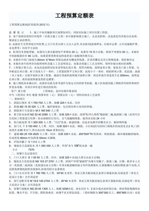 工程预算定额表