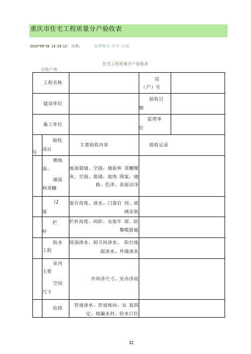 重庆市住宅工程质量分户验收表