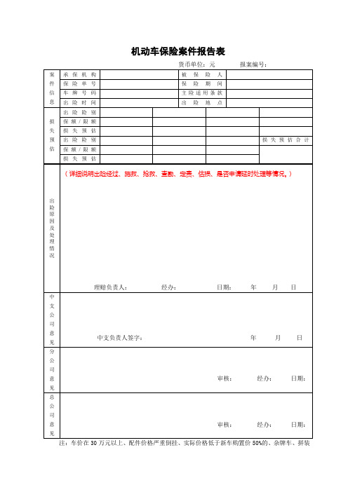 机动车保险重大案件报告表(空表)