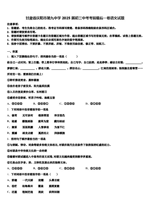 甘肃省庆阳市第九中学2025届初三中考考前最后一卷语文试题含解析