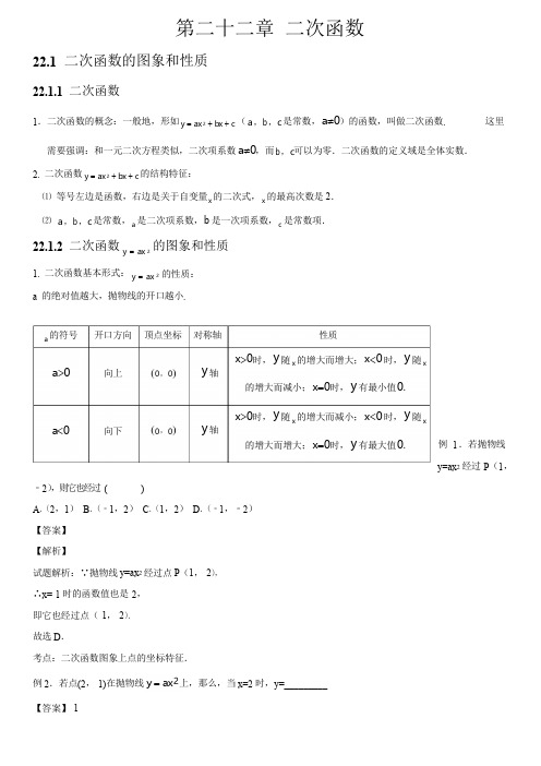 人教版初中数学第二十二章二次函数知识点学习资料