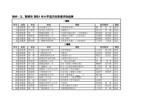 宣城市2014年小学语文优质课评选结果