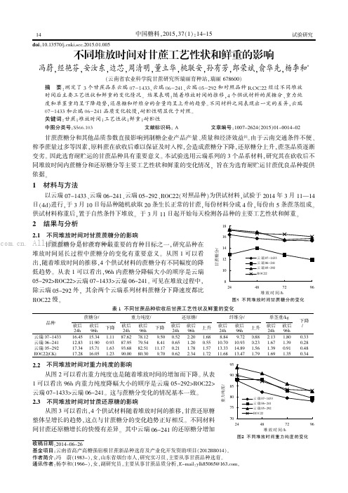 不同堆放时间对甘蔗工艺性状和鲜重的影响