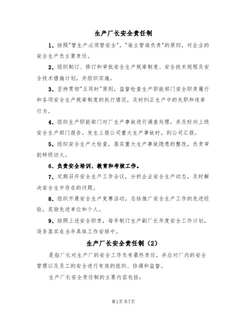 生产厂长安全责任制(5篇)