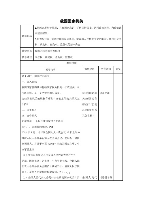 教学设计3：6.1 国家权力机关