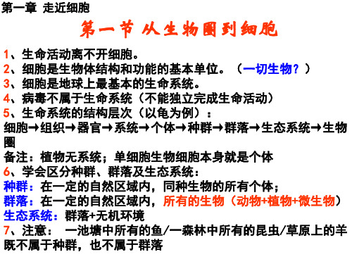 人教版高一生物必修一第一二章 知识点汇总