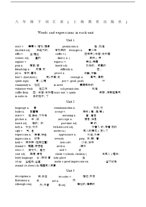 牛津英语八年级下单词表上海教育出版社.docx