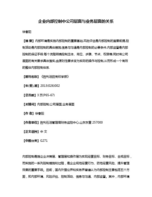 企业内部控制中公司层面与业务层面的关系