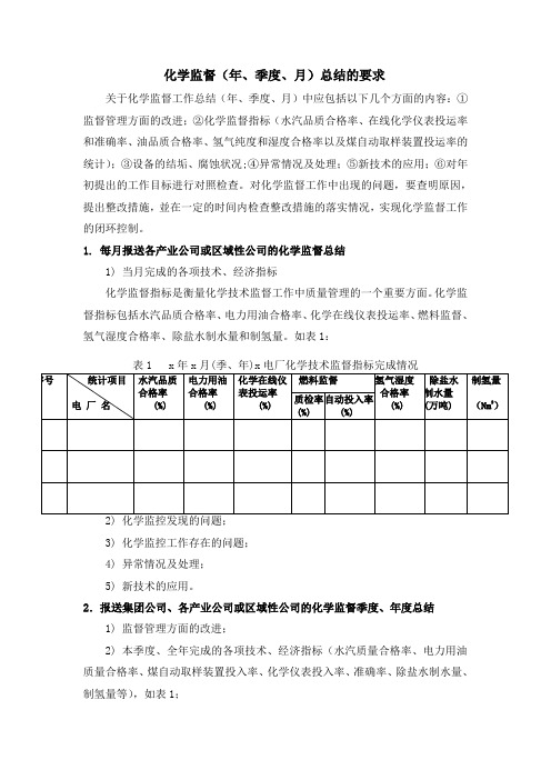 电厂化学监督总结报表要求