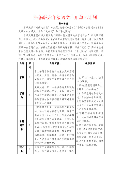 【强烈推荐】部编版六年级语文上册单元计划