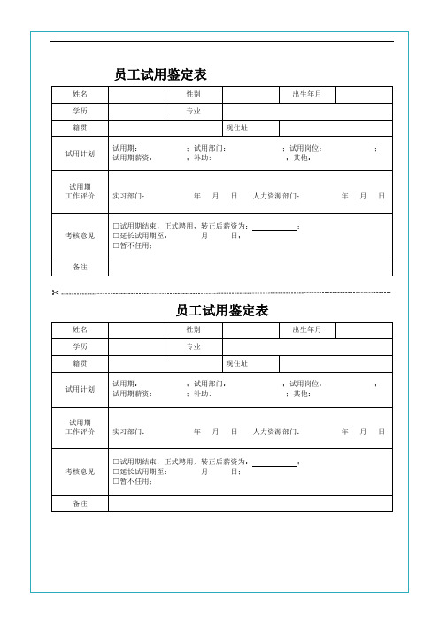 员工试用鉴定表