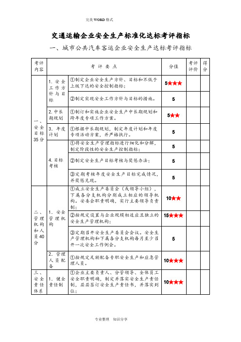 交通运输企业安全生产标准化达标考评指标(这个比较全)