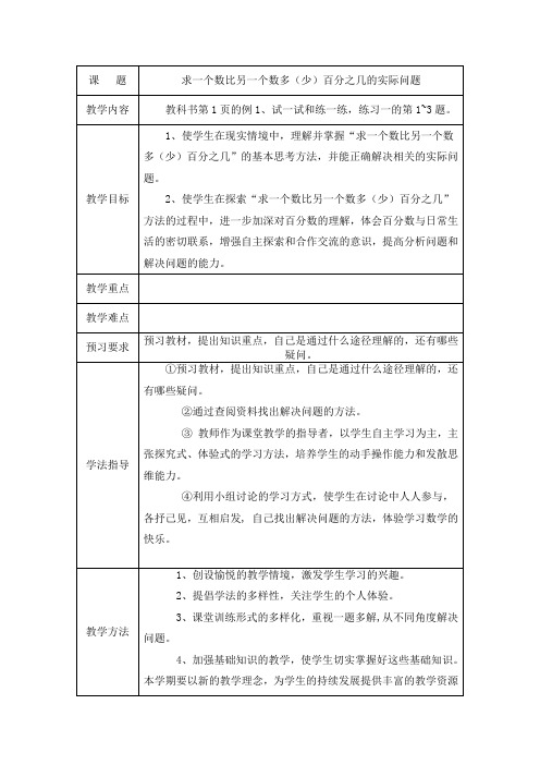 苏教版六年级下册数学教案(表格式)