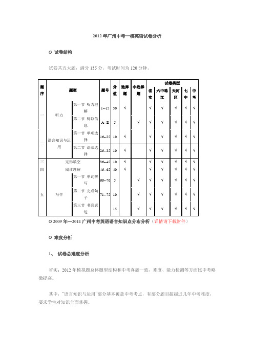 2012年广州中考一模英语试卷分析