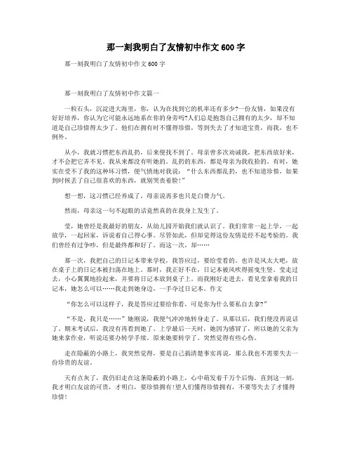 那一刻我明白了友情初中作文600字