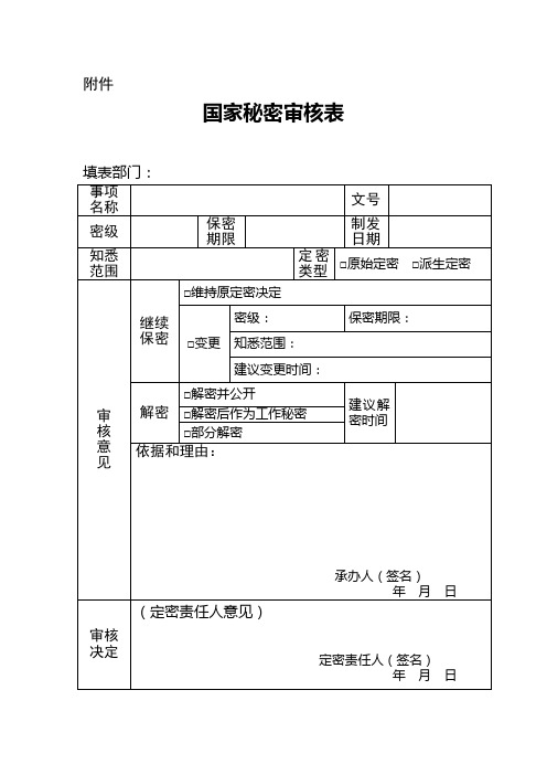 国家秘密审核表(模板)