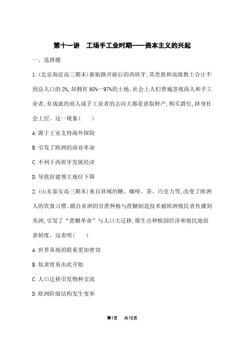 高考历史总复习二轮总复习课后习题 板块三 世界史 第十一讲 工场手工业时期——资本主义的兴起 (2)