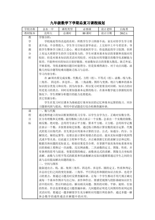 九年级数学下总复习课程纲要白海勇