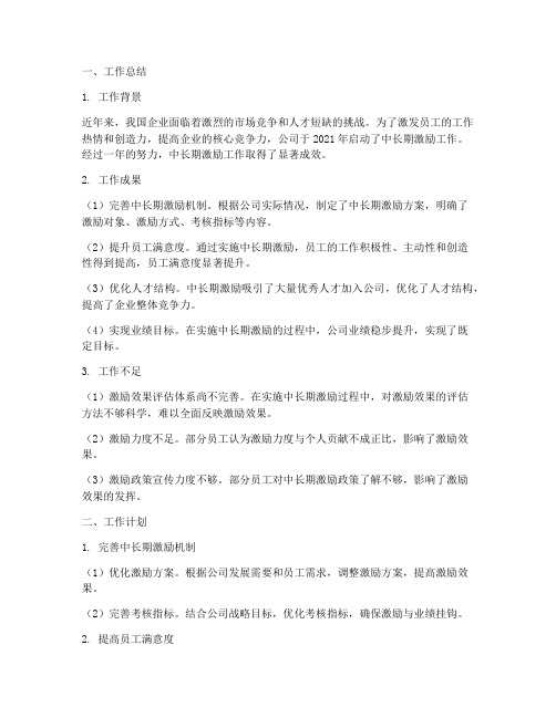 中长期激励工作总结计划