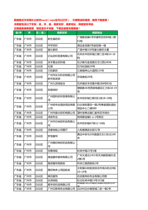 2020新版广东省广州市白云区布艺有限公司工商企业公司商家名录名单黄页联系电话号码地址大全38家