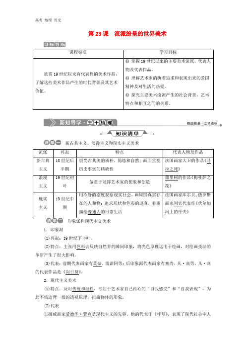 2020学年高中历史第八单元19世纪以来的世界文学艺术第23课流派纷呈的世界美术学案北师大版必修3