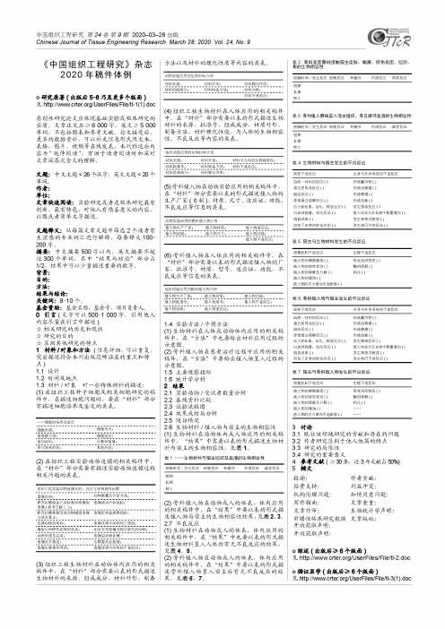 《中国组织工程研究》杂志2020年稿件体例