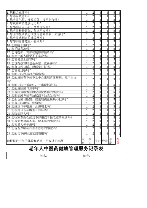 老年人中医药健康管理服务模板