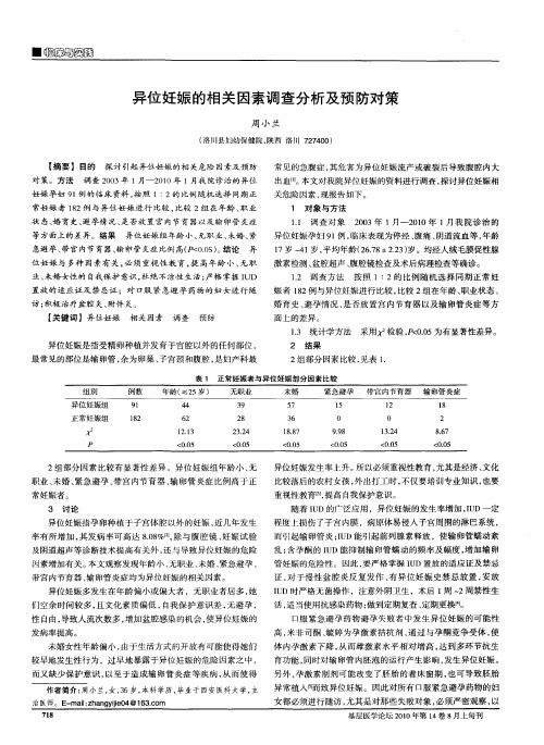 异位妊娠的相关因素调查分析及预防对策