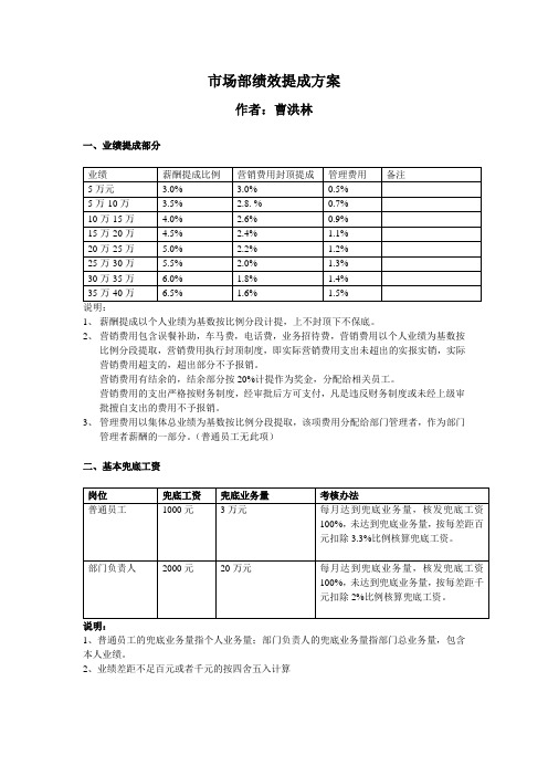 市场部绩效提成方案