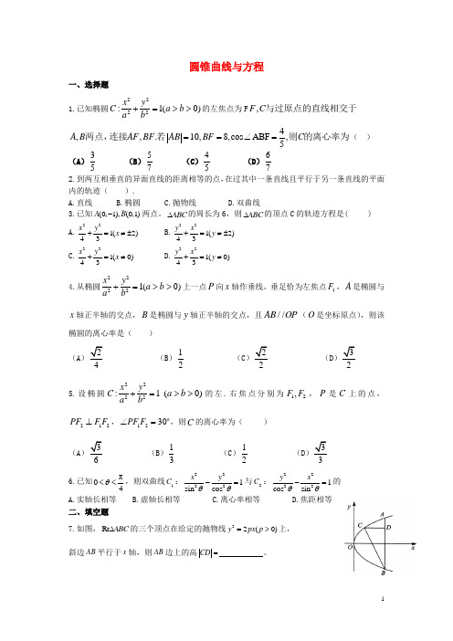 (专题密卷)河北省衡水中学2014届高考数学 万卷检测 圆锥曲线与方程 文