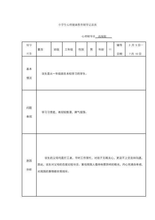 小学生心理健康教育辅导记录表[1]