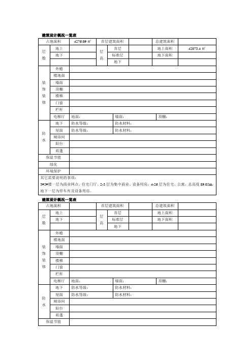 建筑设计概况一览表