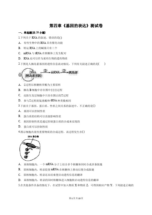 人教版高一生物必修2第四章《基因的表达》测试卷(含答案解析)