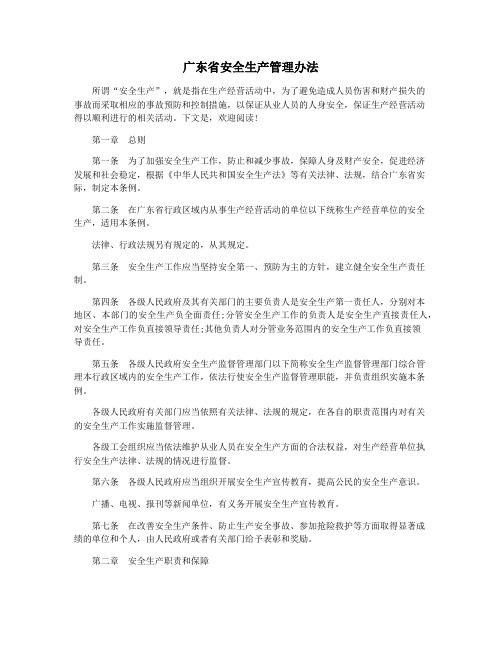 广东省安全生产管理办法