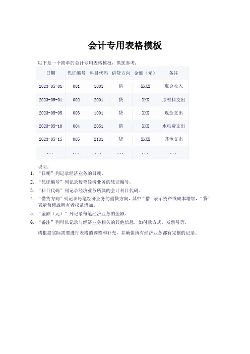 会计专用表格模板